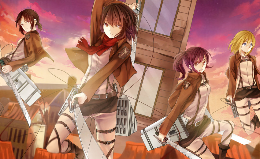 mikasa ackerman, krista lenz, ymir, and sasha blouse (shingeki no kyojin) drawn by kita_(kitairoha)