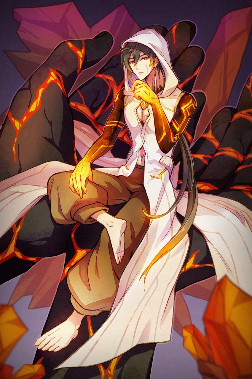 zhongli and statue of the seven (genshin impact) drawn by hanana801
