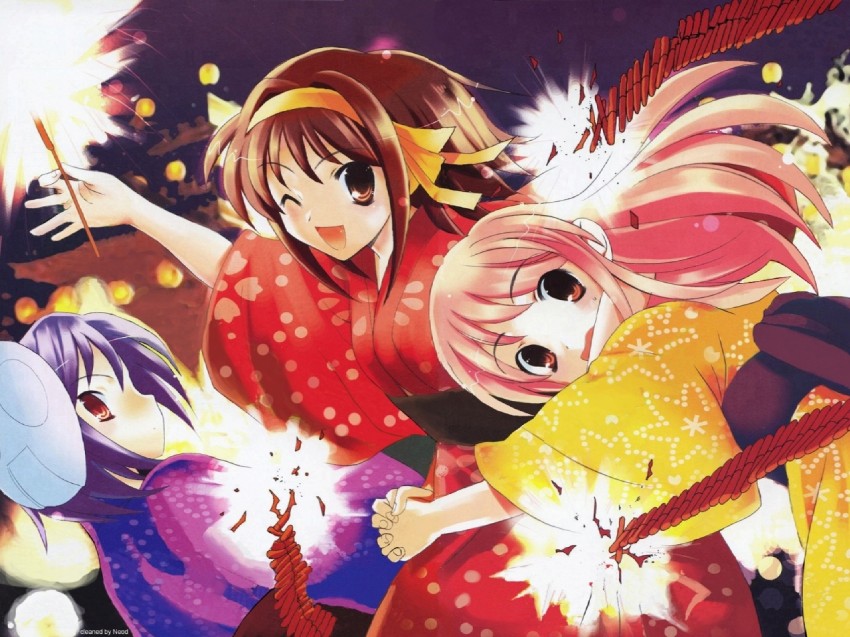 suzumiya haruhi, nagato yuki, and asahina mikuru (suzumiya haruhi no yuuutsu)