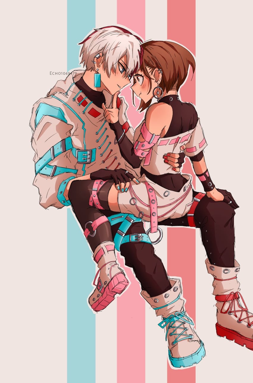 uraraka ochaco and todoroki shoto (boku no hero academia) drawn by echo1069479