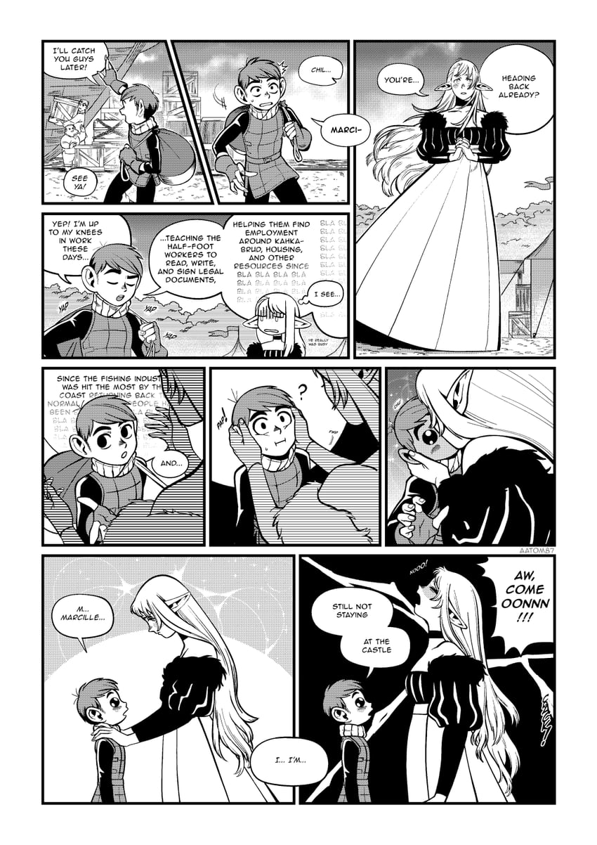 marcille donato, laios touden, and chilchuck tims (dungeon meshi) drawn by aatom87