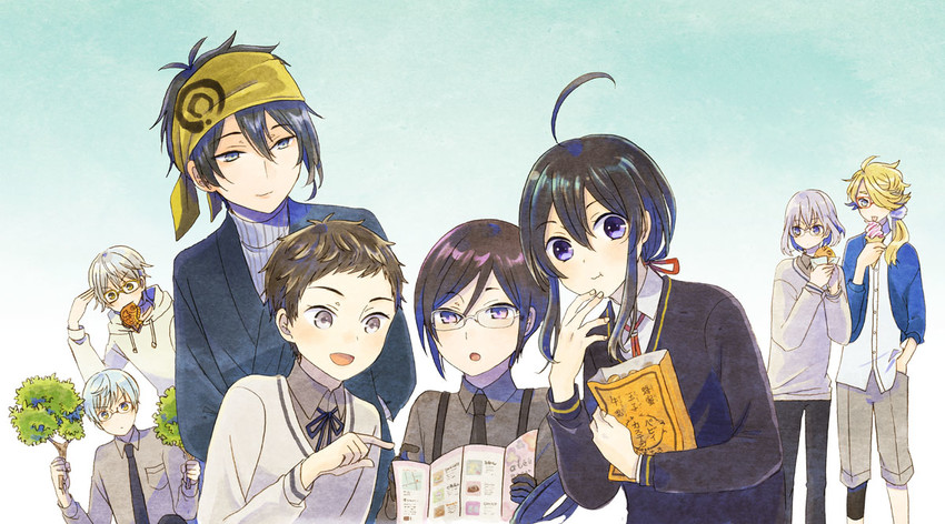 mikazuki munechika, tsurumaru kuninaga, namazuo toushirou, honebami toushirou, yagen toushirou, and 3 more (touken ranbu) drawn by satoko_(papapa_sikakici)
