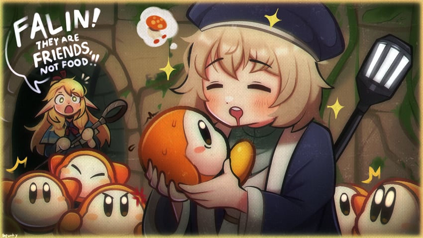 marcille donato, falin touden, and waddle dee (dungeon meshi and 1 more) drawn by sunshroomguy
