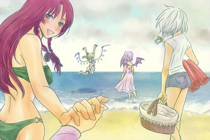 remilia scarlet, flandre scarlet, izayoi sakuya, patchouli knowledge, and hong meiling (touhou) drawn by sada_noriko