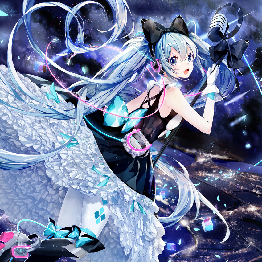 hatsune miku and magical mirai miku (vocaloid and 1 more) drawn by mamenomoto