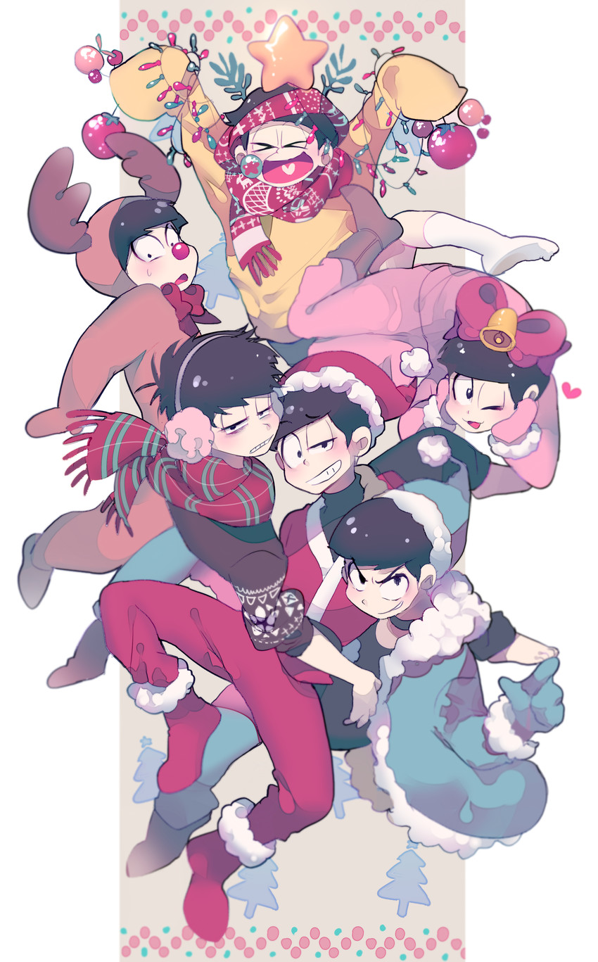 matsuno osomatsu, matsuno karamatsu, matsuno ichimatsu, matsuno jyushimatsu, matsuno choromatsu, and 1 more (osomatsu and 2 more) drawn by vivinos
