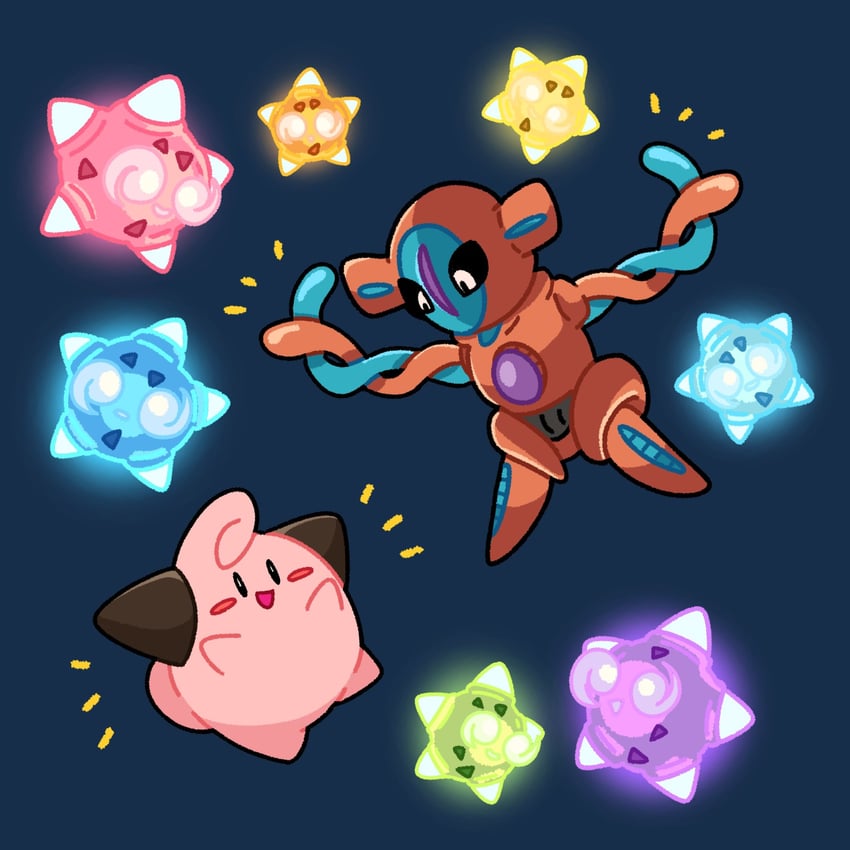 deoxys, cleffa, and minior (pokemon) drawn by nose_poke000