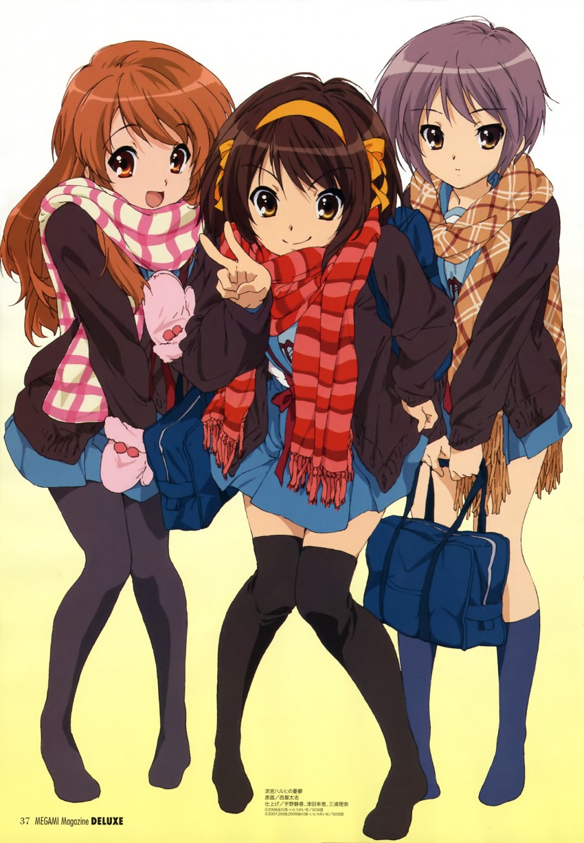 suzumiya haruhi, nagato yuki, and asahina mikuru (suzumiya haruhi no yuuutsu and 2 more) drawn by nishiya_futoshi