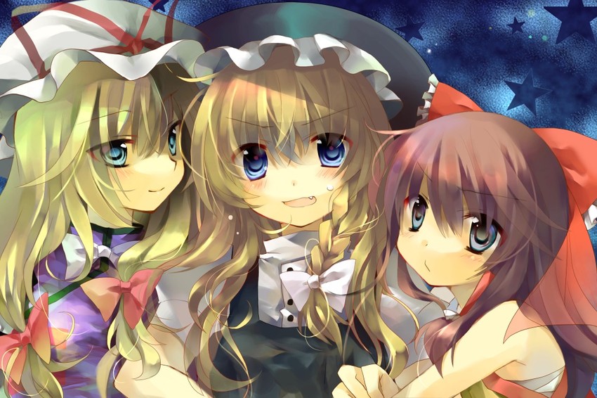hakurei reimu, kirisame marisa, and yakumo yukari (touhou) drawn by jin_rikuri