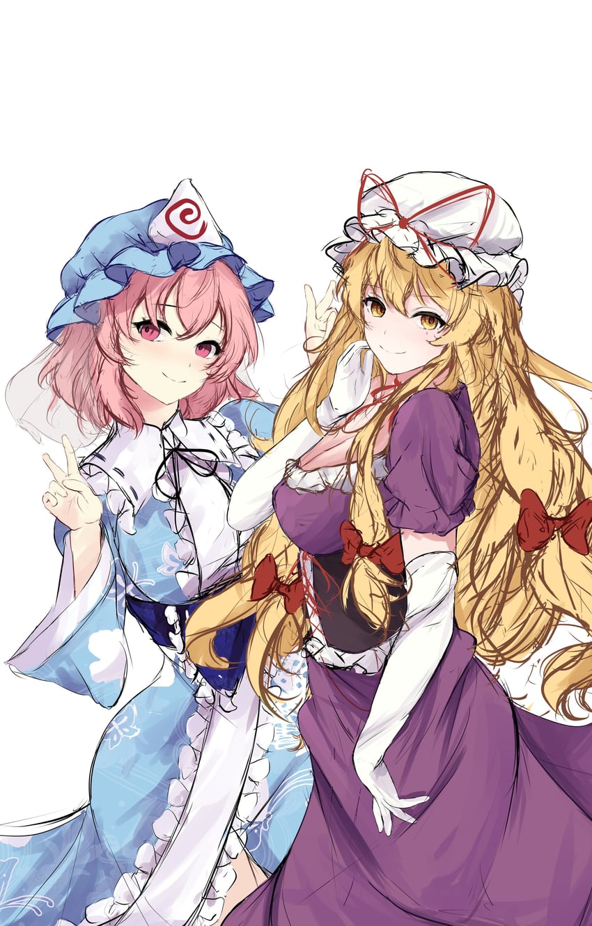 yakumo yukari and saigyouji yuyuko (touhou) drawn by orchid_(orukido)