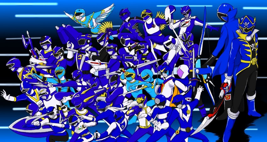tricera ranger, hurricane blue, gokai blue, magiblue, ao ranger, and 30 more (super sentai and 35 more) drawn by helios_(divisar)