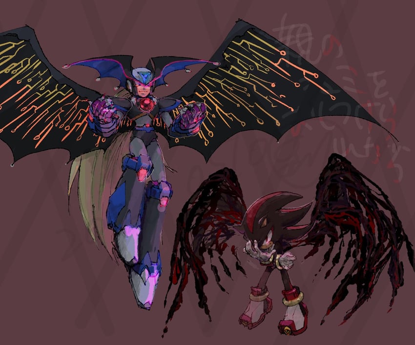shadow the hedgehog, zero, and absolute zero (mega man and 5 more) drawn by rikepoppo