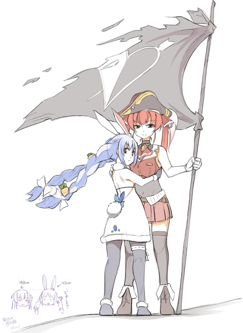 houshou marine and usada pekora (hololive) drawn by seo_tatsuya