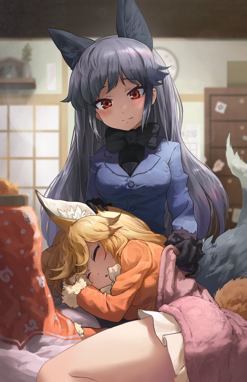 silver fox and ezo red fox (kemono friends) drawn by melaton