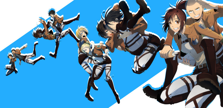 mikasa ackerman, eren yeager, levi, ymir, armin arlert, and 5 more (shingeki no kyojin) drawn by miyamayomema