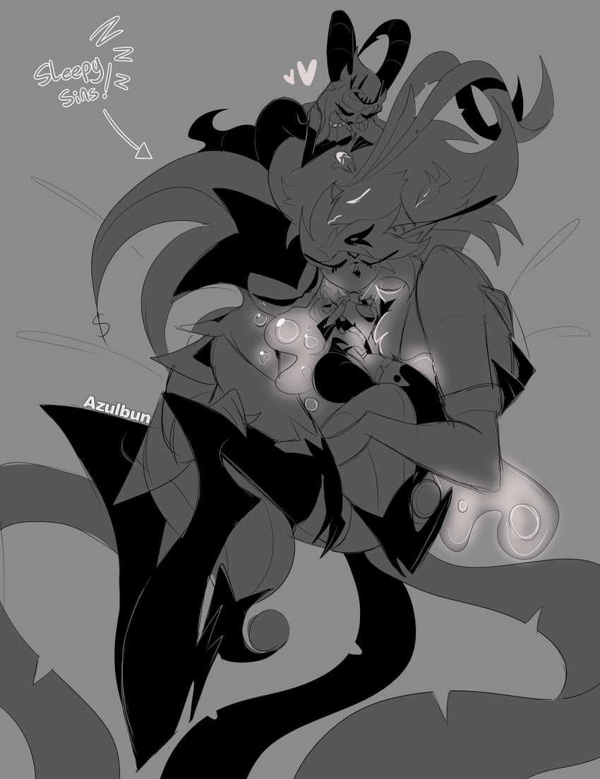 charlie morningstar, lilith, beelzebub, asmodeus, and mammon (hazbin hotel and 1 more) drawn by azulbun