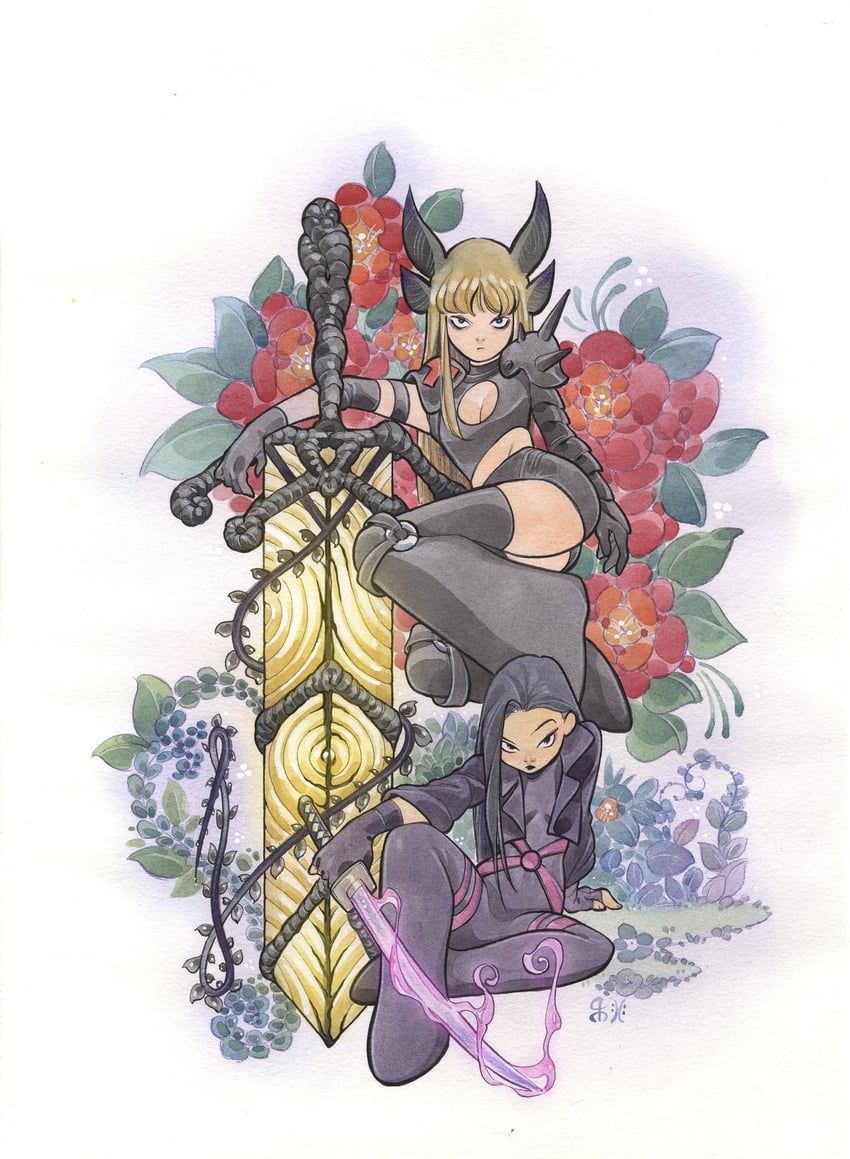 psylocke and magik (marvel and 1 more) drawn by peach_momoko