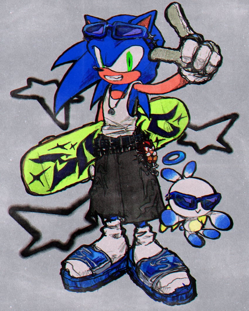 sonic the hedgehog, shadow the hedgehog, and hero chao (sonic) drawn by amenoichi