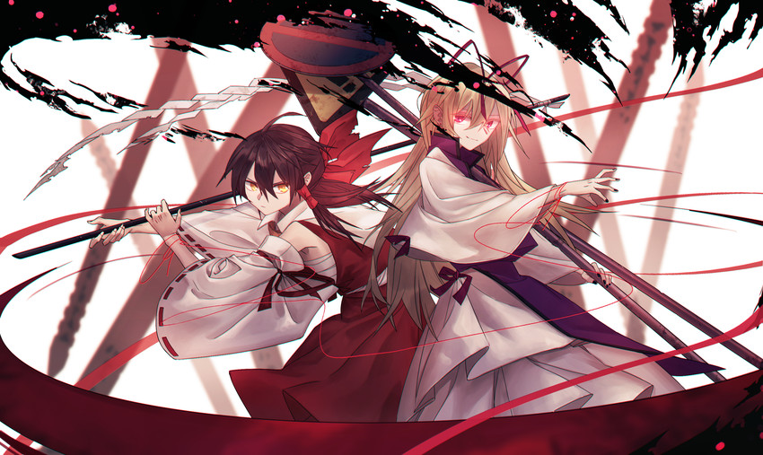 hakurei reimu and yakumo yukari (touhou) drawn by huang_gua