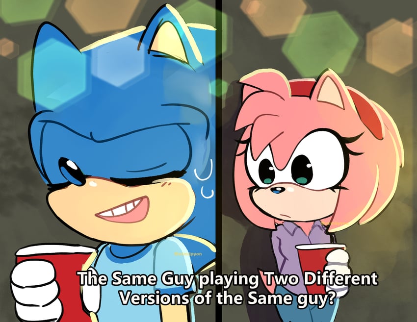 sonic the hedgehog, amy rose, ramona flowers, and scott pilgrim (sonic and 2 more) drawn by mimiipyon
