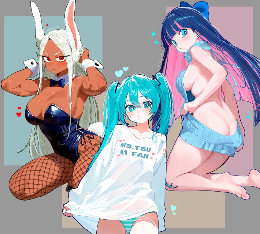 hatsune miku, mirko, and stocking (vocaloid and 2 more) drawn by ms._tsu