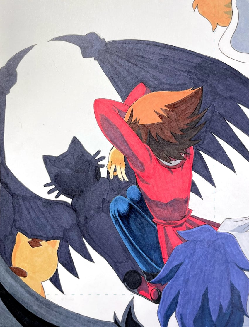 yuki judai, yubel, winged kuriboh, and pharaoh (yu-gi-oh! and 1 more) drawn by ruka_(ruka35480347)