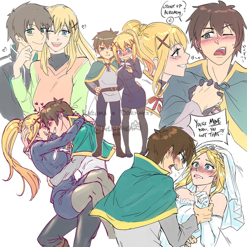 darkness and satou kazuma (kono subarashii sekai ni shukufuku wo!) drawn by klionheartart