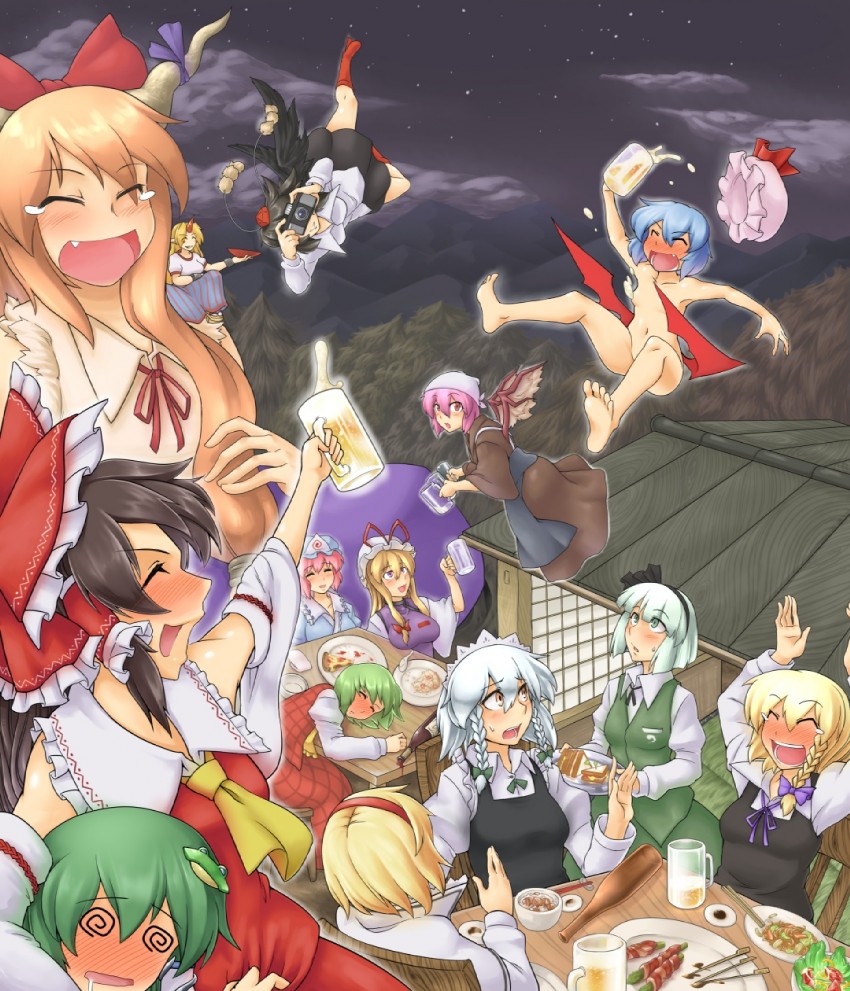 hakurei reimu, kirisame marisa, remilia scarlet, izayoi sakuya, kochiya sanae, and 10 more (touhou) drawn by toritora