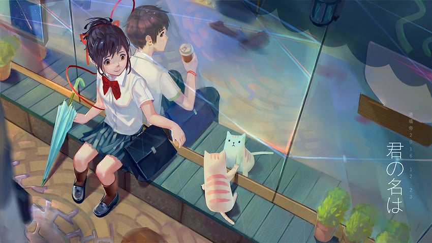 miyamizu mitsuha and tachibana taki (kimi no na wa.) drawn by damiaodi