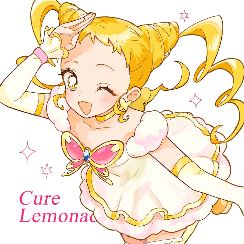 kasugano urara and cure lemonade (precure and 1 more) drawn by yamanaka_hituzi