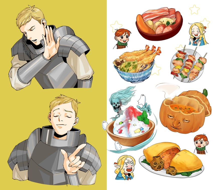 marcille donato, laios touden, and chilchuck tims (dungeon meshi) drawn by tsy