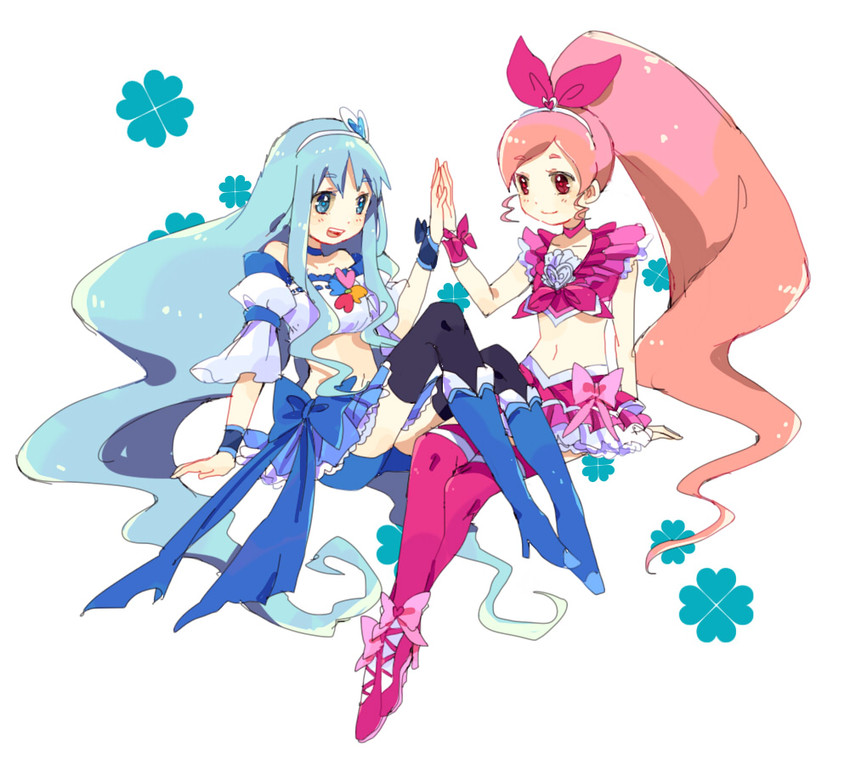 kurumi erika, hanasaki tsubomi, cure marine, cure blossom, cure melody, and 1 more (precure and 3 more) drawn by anno_aano