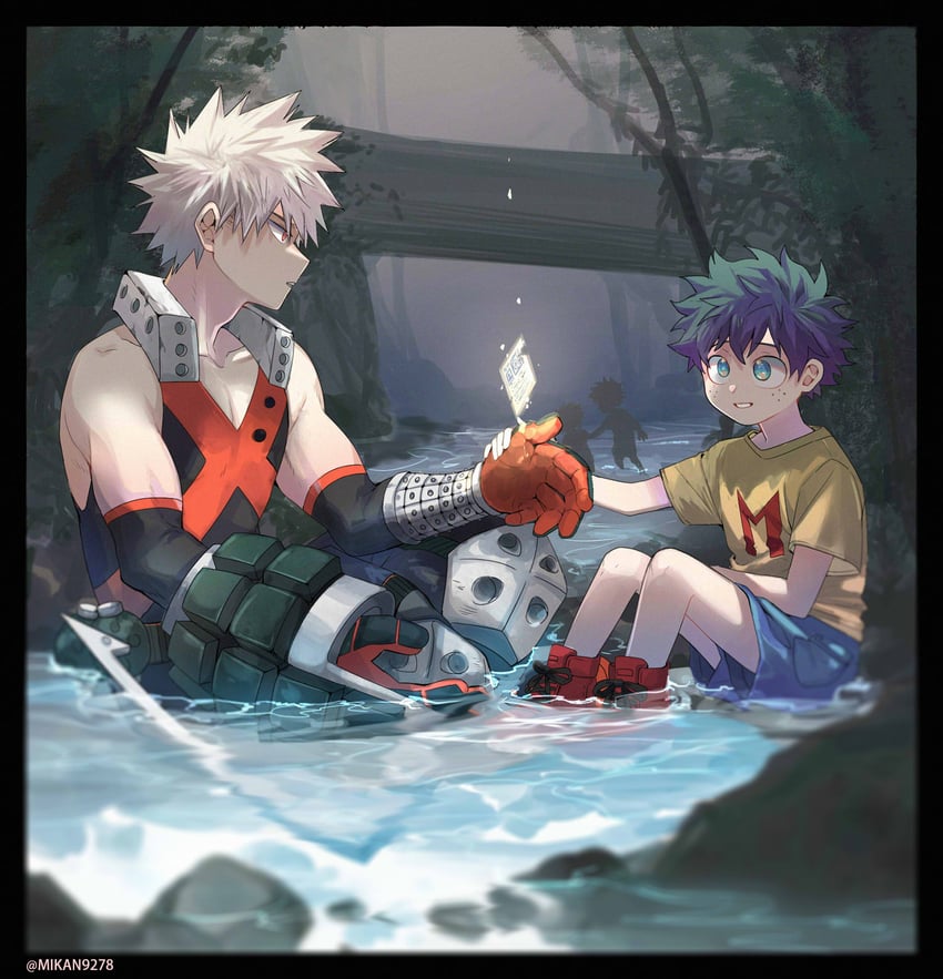 midoriya izuku and bakugou katsuki (boku no hero academia) drawn by mikan_(artist)