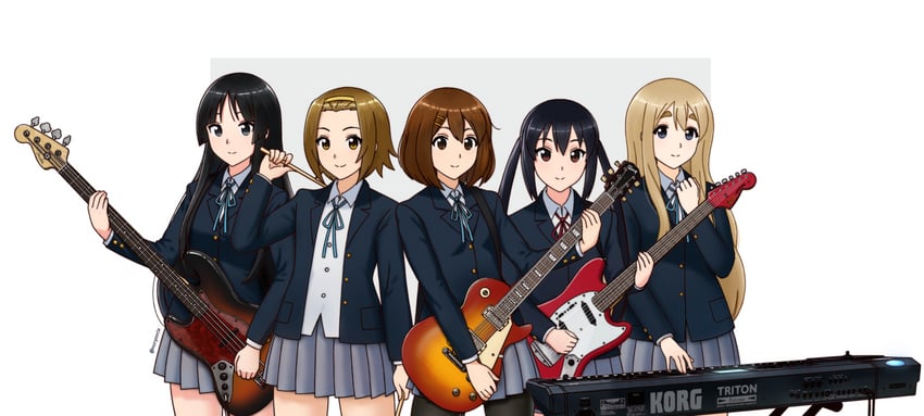 akiyama mio, nakano azusa, hirasawa yui, tainaka ritsu, and kotobuki tsumugi (k-on! and 1 more) drawn by morynocle