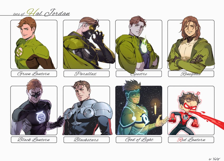 green lantern, hal jordan, red lantern, parallax, and black lantern (dc comics and 1 more) drawn by yufy