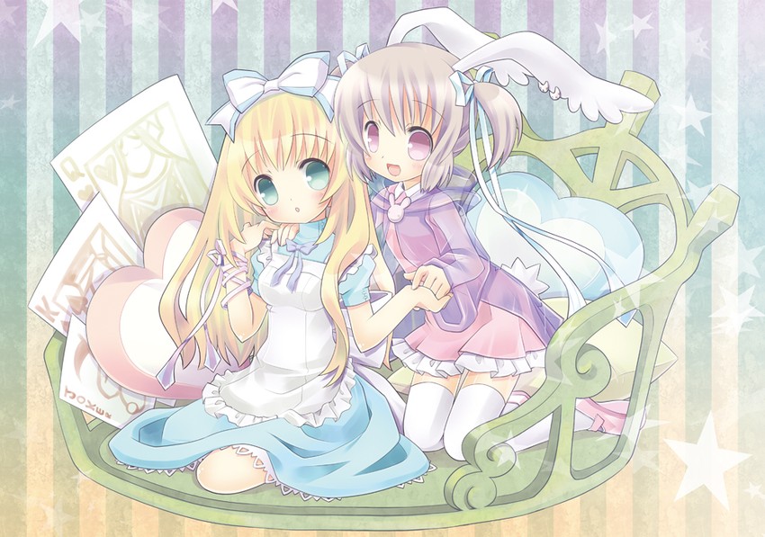 alice and white rabbit (alice's adventures in wonderland) drawn by touko_(tokotoko)