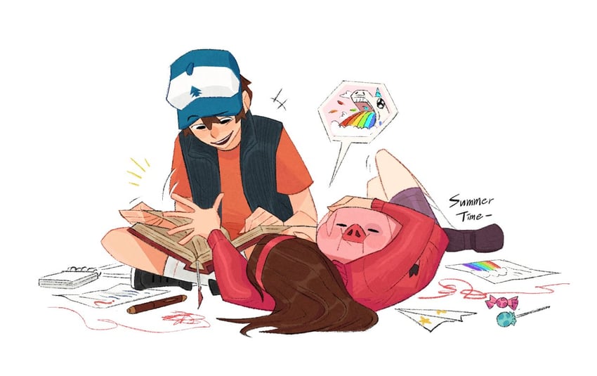 mabel pines, dipper pines, and waddles (gravity falls) drawn by creature_no31