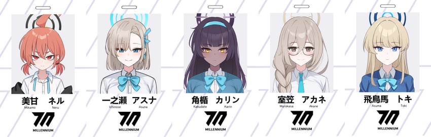 asuna, toki, karin, neru, and akane (blue archive) drawn by ecila_(cookie0q0)
