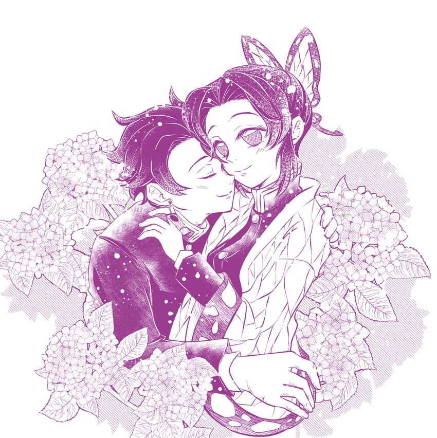 kochou shinobu and kamado tanjirou (kimetsu no yaiba) drawn by asabanoriri