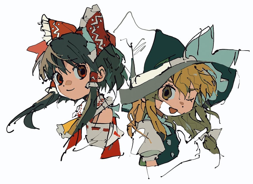 hakurei reimu and kirisame marisa (touhou) drawn by miko_(15476997)