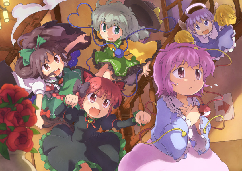 komeiji koishi, komeiji satori, kaenbyou rin, reiuji utsuho, and zombie fairy (touhou) drawn by kurotama_(avino)