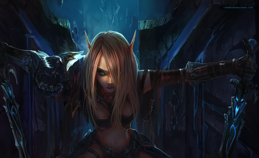 player character and death knight (warcraft and 1 more) drawn by chenbo