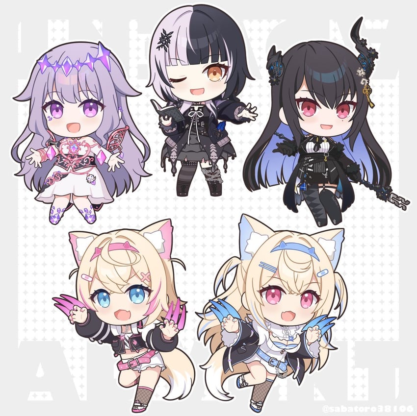 shiori novella, nerissa ravencroft, fuwawa abyssgard, mococo abyssgard, and koseki bijou (hololive and 1 more) drawn by misakiotukimi