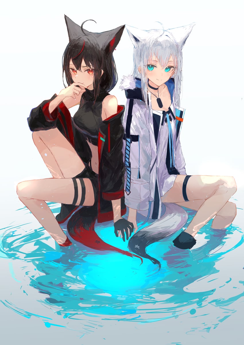 shirakami fubuki and kurokami fubuki (hololive) drawn by ichika_(ichika87)