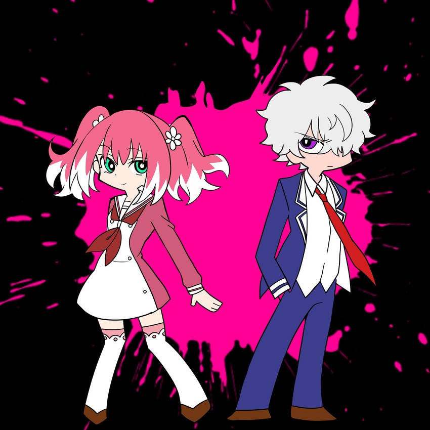 hiiragi nana and onodera kyouya (panty & stocking with garterbelt and 1 more) drawn by yukisa
