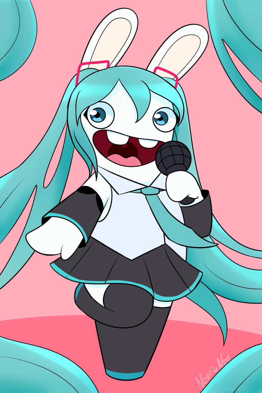 hatsune miku and rabbid (vocaloid and 1 more) drawn by noelia_nao
