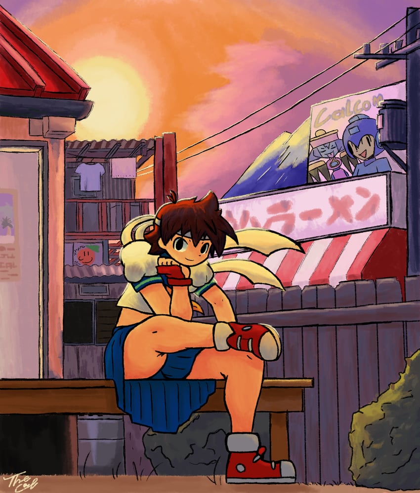 kasugano sakura, mega man, and hsien-ko (street fighter and 2 more) drawn by the_cal