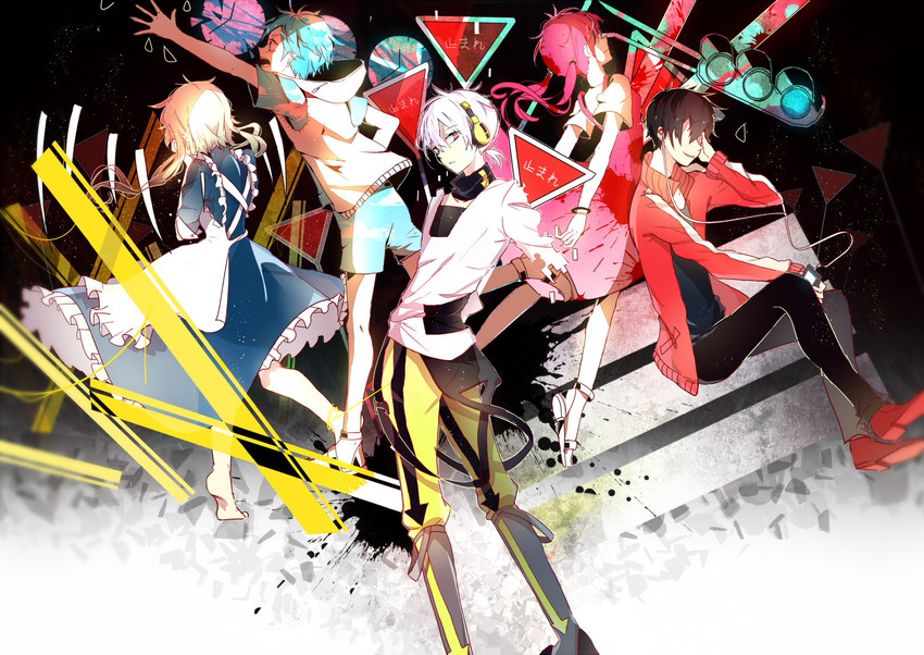 kozakura marry, kisaragi shintarou, konoha, amamiya hibiya, and asahina hiyori (kagerou project) drawn by rmm