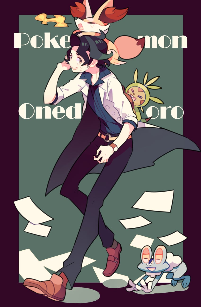 fennekin, chespin, froakie, and professor sycamore (pokemon and 1 more) drawn by nagatsukiariake