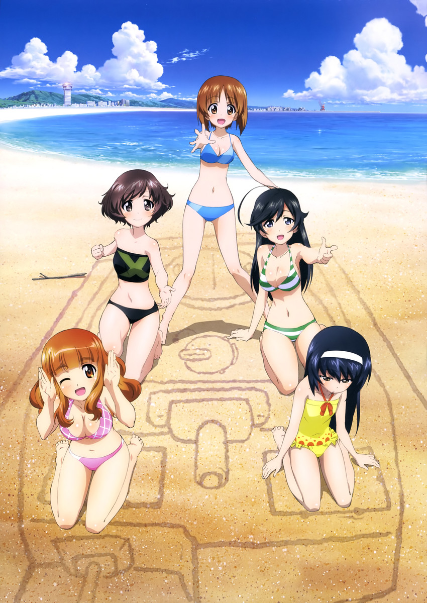nishizumi miho, akiyama yukari, takebe saori, reizei mako, and isuzu hana (girls und panzer) drawn by sugimoto_isao and yoshida_kousuke